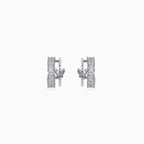 925 silver butterfly gem hoop huggies, square CZ, beaded detail, 1.5 × 0.5 cm