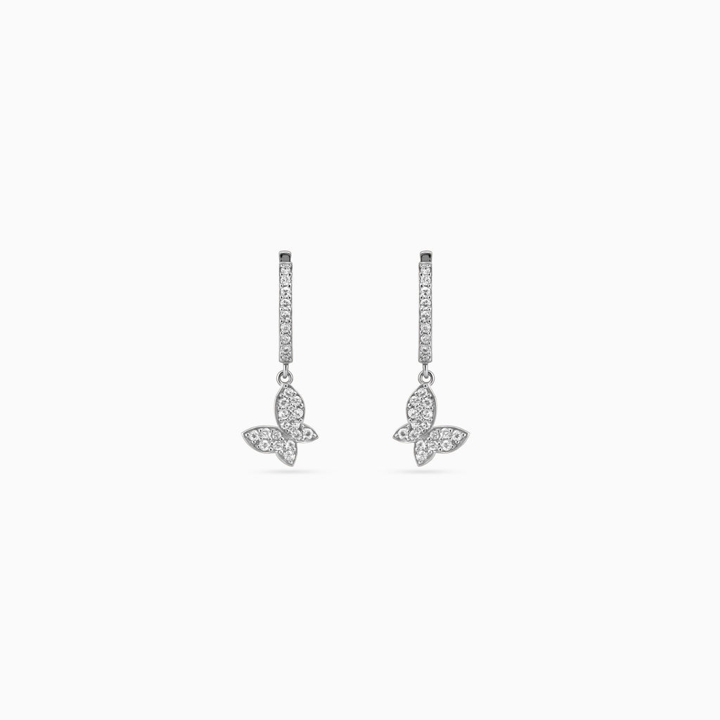 925 silver butterfly huggie drop earrings, pavé CZ, 2.5 × 1.5 cm