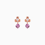 925 rose gold pearl drop earrings, pink CZ prism, 2 × 1 cm