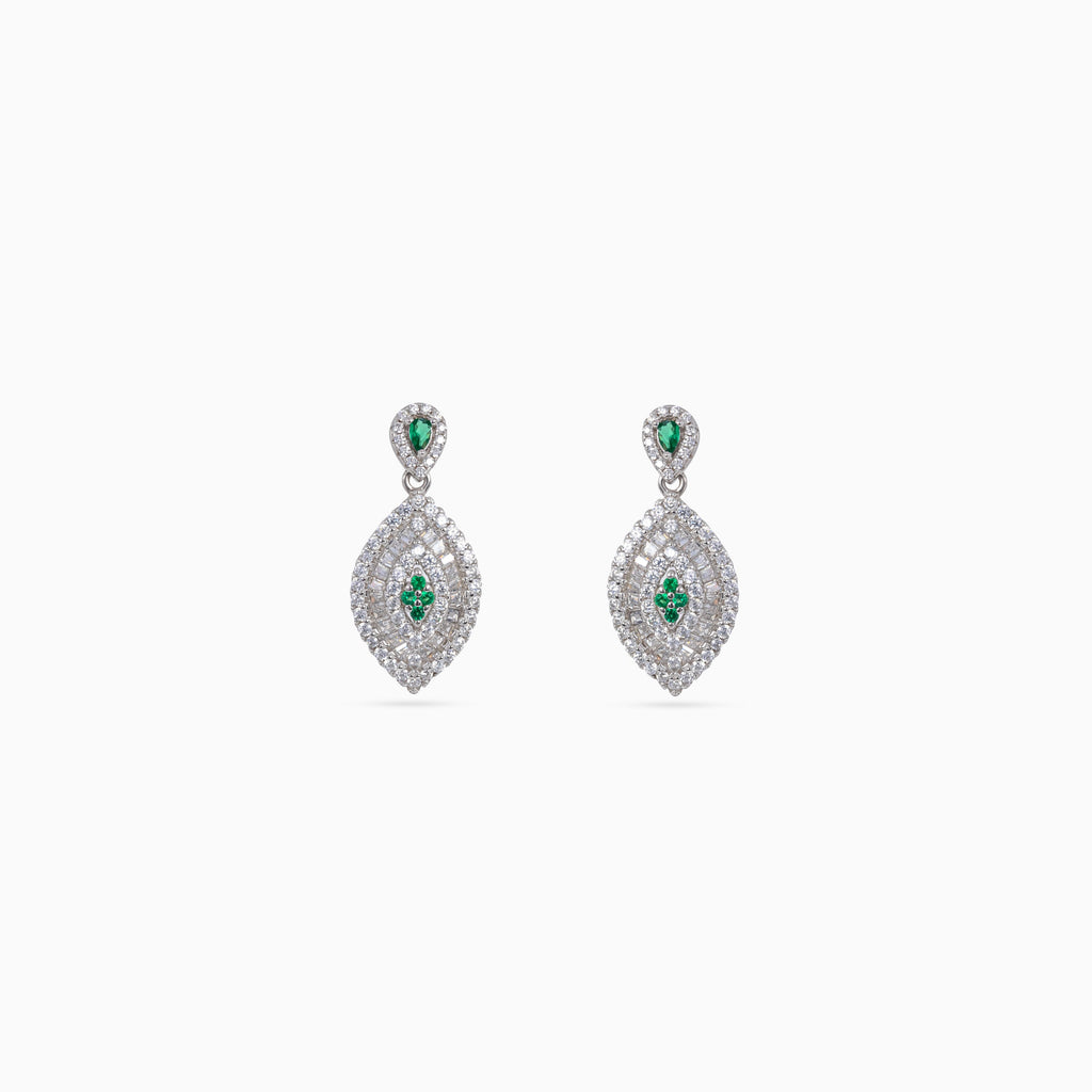 925 silver emerald marquise pavé drop earrings, green CZ, 2 × 1 cm