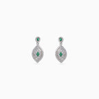 925 silver emerald marquise pavé drop earrings, green CZ, 2 × 1 cm