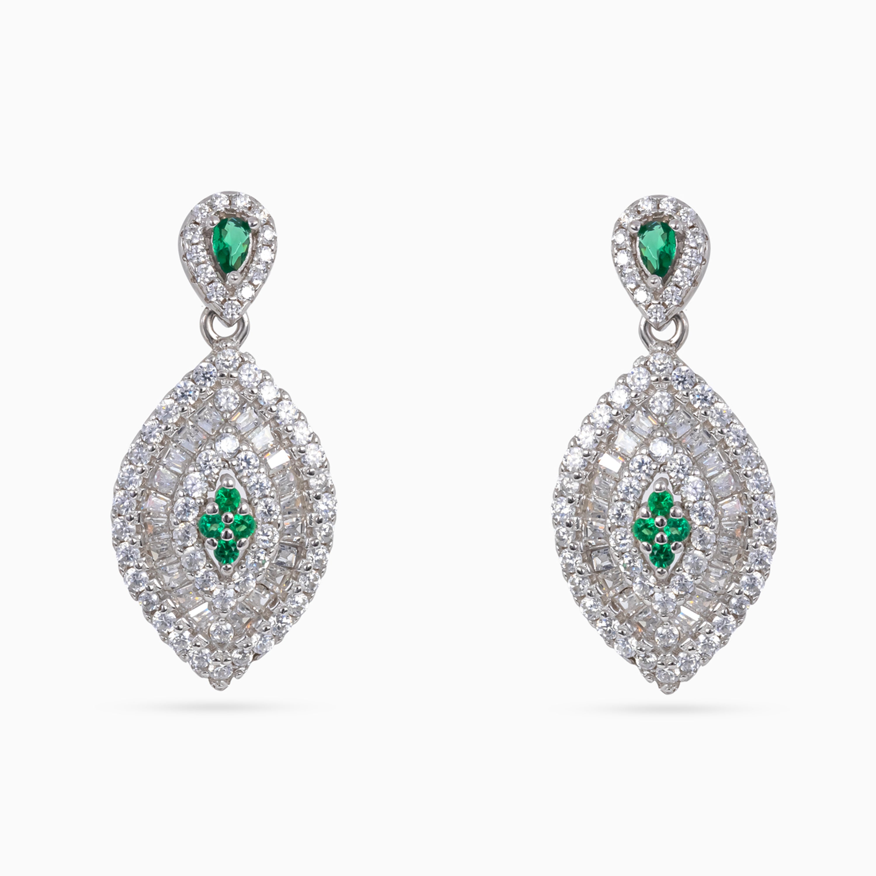 Silver Emerald Marquise Pavé Drops