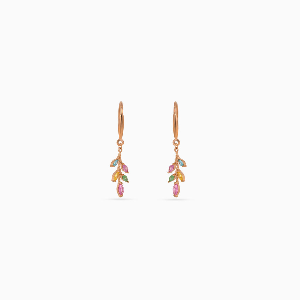 925 rose gold enamel butterfly leaf drops, pink marquise CZ, teal green yellow enamel, 3.5 × 1 cm
