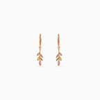 925 rose gold enamel butterfly leaf drops, pink marquise CZ, teal green yellow enamel, 3.5 × 1 cm