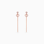 925 rose gold heart chain drop earrings, bezel CZ, pavé heart, 5 × 1 cm