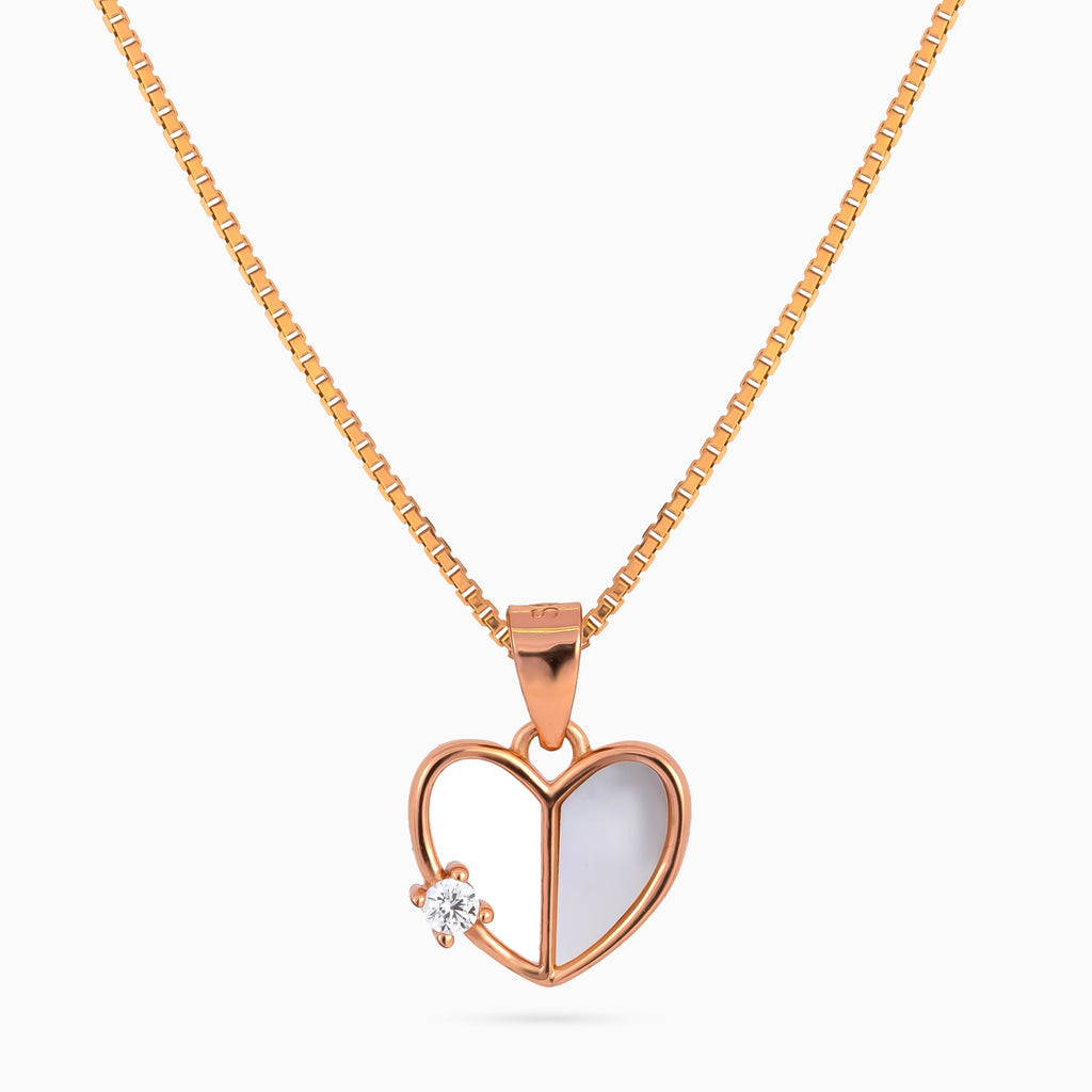925 sterling silver, rose gold, Petite Heartline Solitaire Necklace, (Heartline), 1x1 cm, 45 cm chain