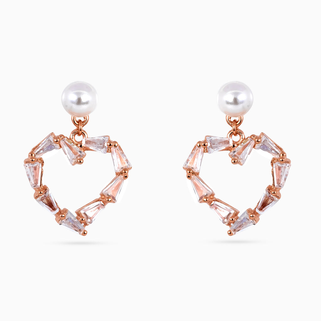 Rose gold Pearl Heart Baguette Drops