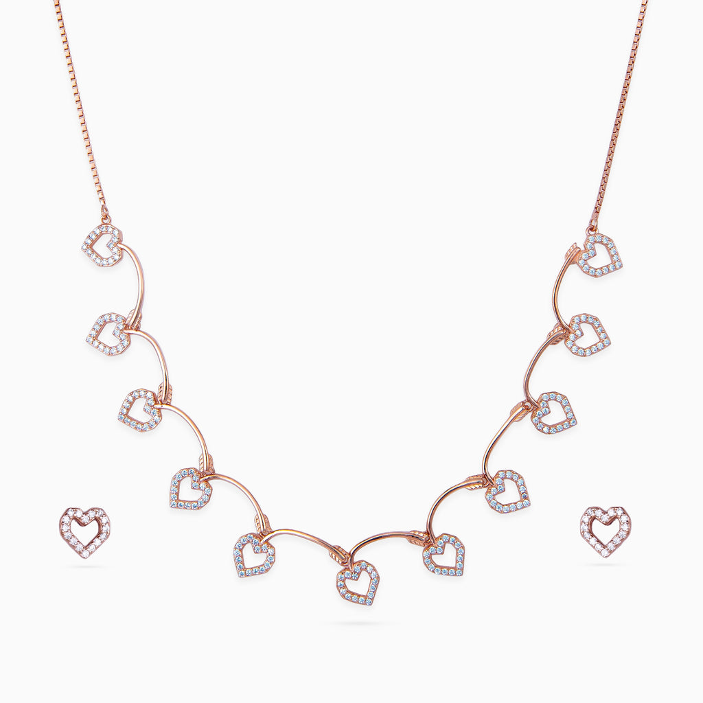 Pendant Set, Necklace Set, Rose gold, 925 sterling silver, Cubic zirconia, Hearts, Romantic, Date night, Wedding jewelry, Matching studs