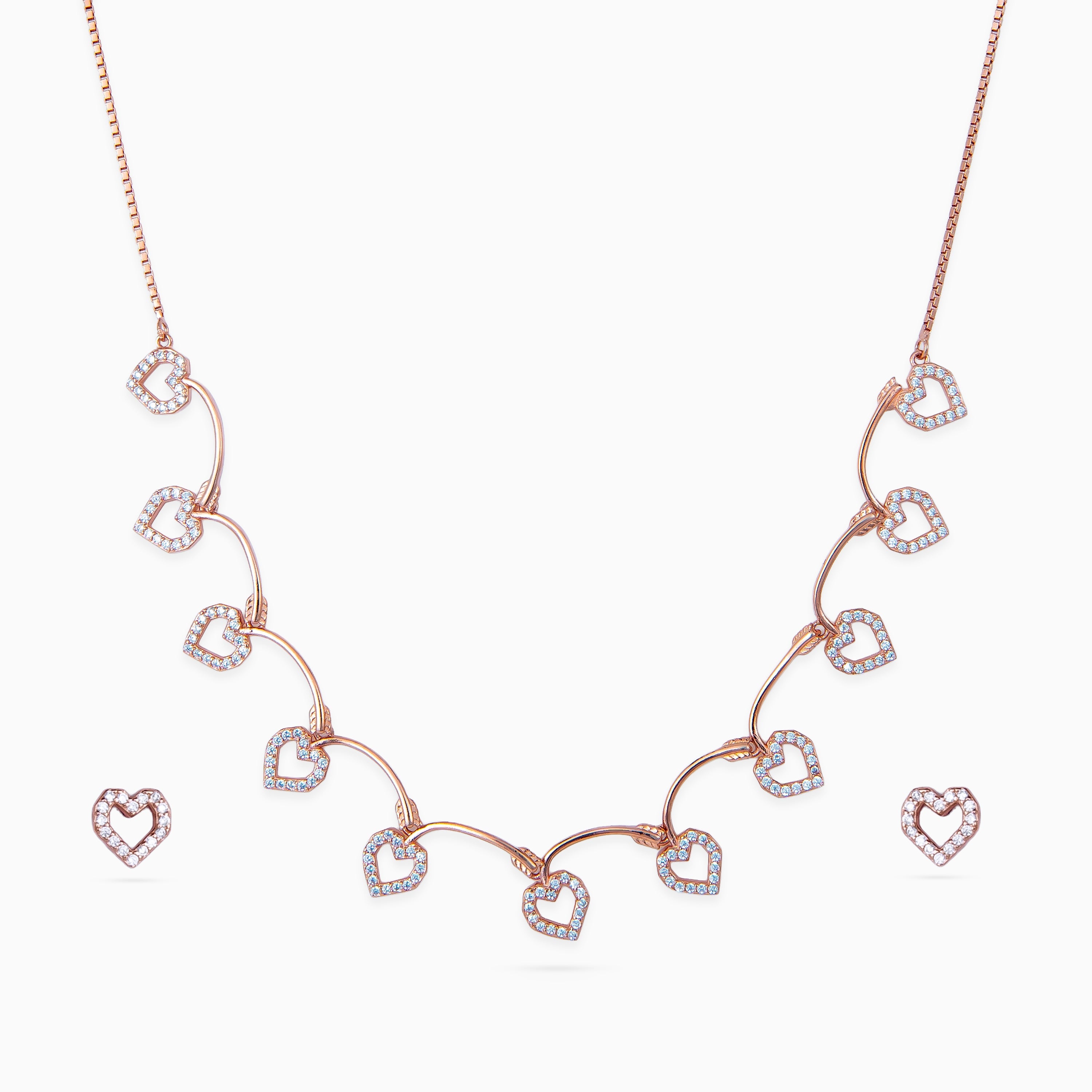 Pendant Set, Necklace Set, Rose gold, 925 sterling silver, Cubic zirconia, Hearts, Romantic, Date night, Wedding jewelry, Matching studs