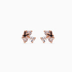 925 rose gold star petal studs, black enamel, CZ, 1 cm
