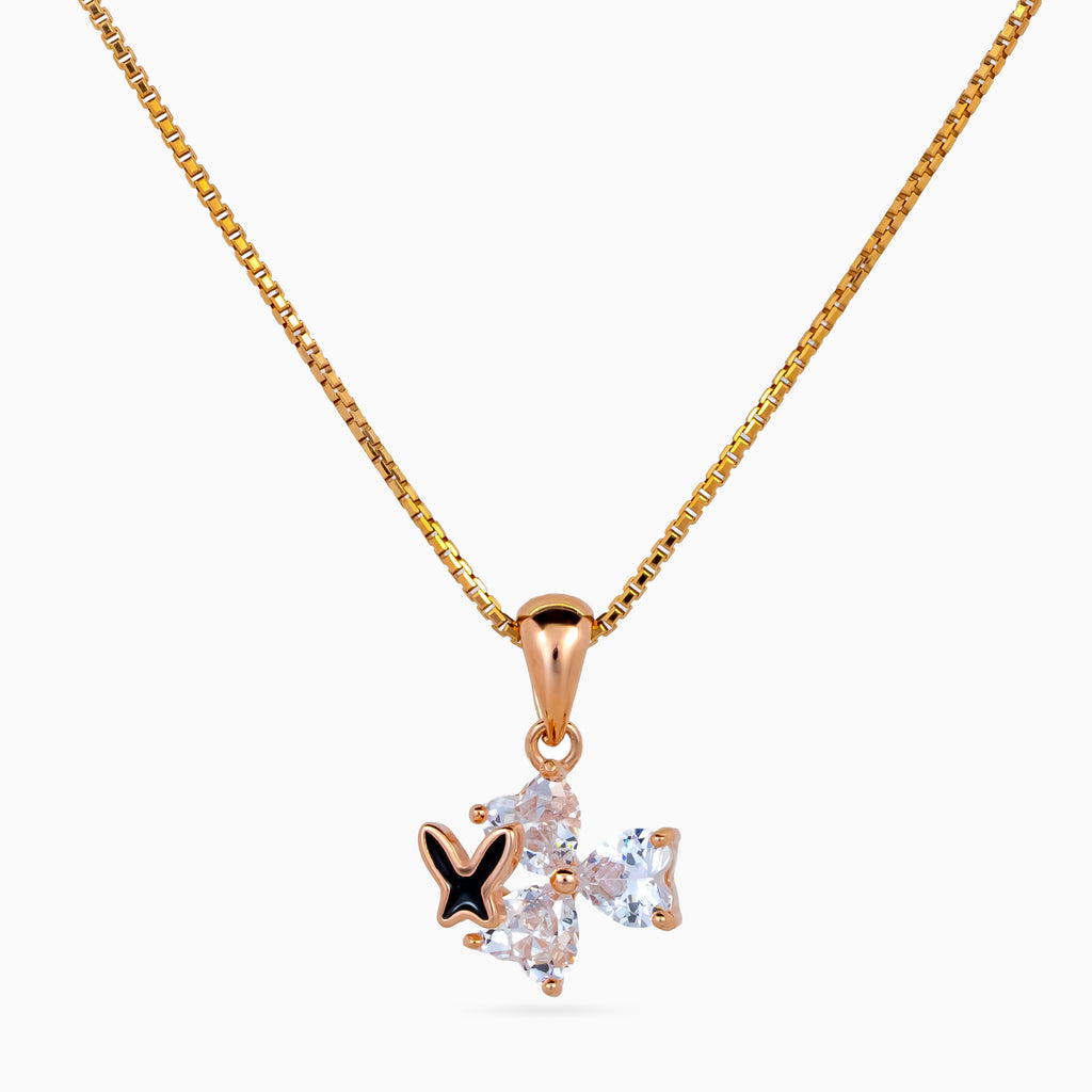 925 sterling silver, rose gold, Noir Papillon Cluster Necklace, (Papillon), 1x1 cm, 45 cm chain