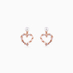 925 rose gold pearl heart baguette drop earrings, 1.5 × 1.3 cm