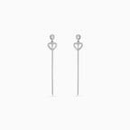 925 silver pavé heart chain drop earrings, bezel CZ, 5 × 1 cm
