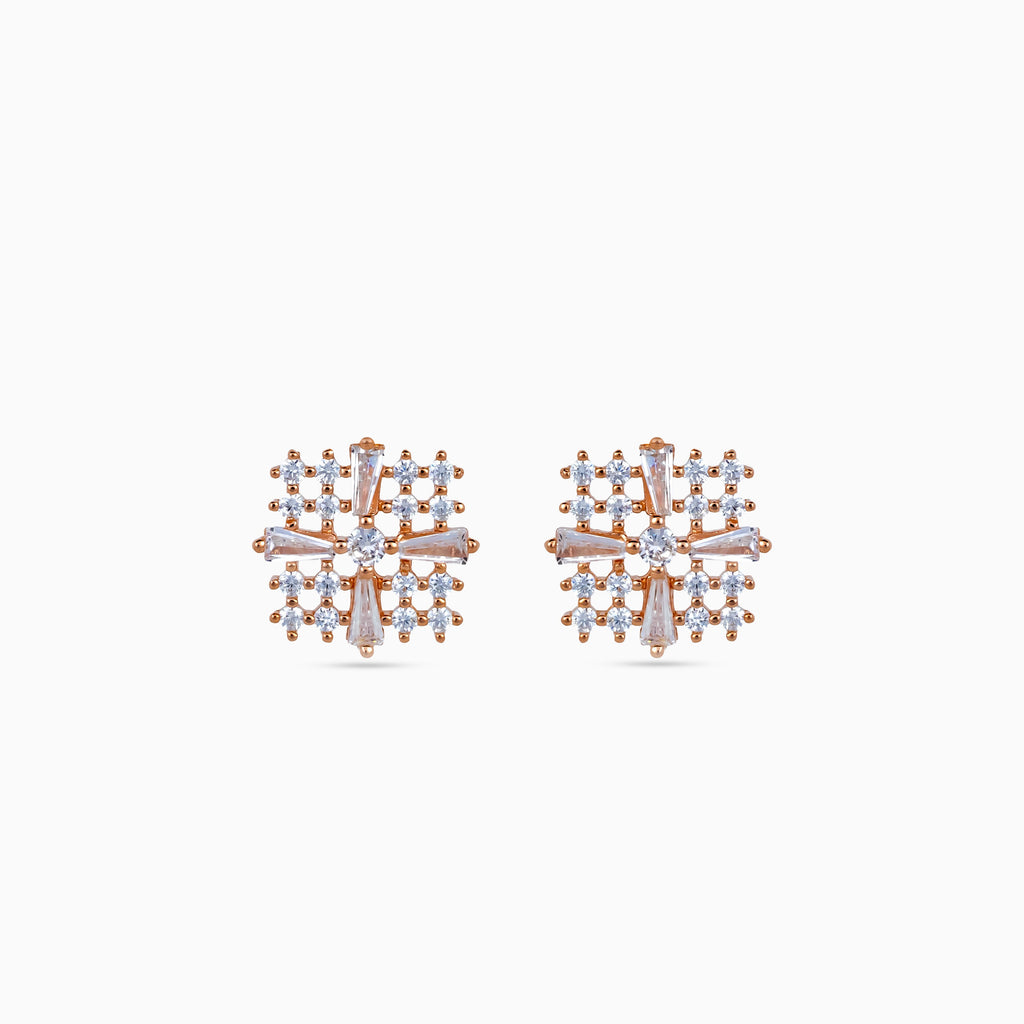 925 rose gold starburst studs, baguette and round CZ, micro pavé, 1 cm