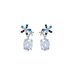 925 silver oval drop earrings, rhodium, blue teal black white pavé, clear oval, 1.5 × 0.7 cm
