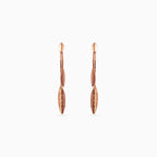 925 rose gold etched leaf linear drop earrings, twin strands, 5 × 0.5 cm