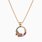925 sterling silver, rose gold, Rose Gold Rainbow Papillon Circle Necklace, (Papillon), 2x2.5 cm, 40 cm chain