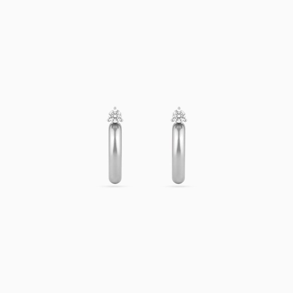 925 silver solitaire dome huggie hoops, round CZ, 2 × 1 cm