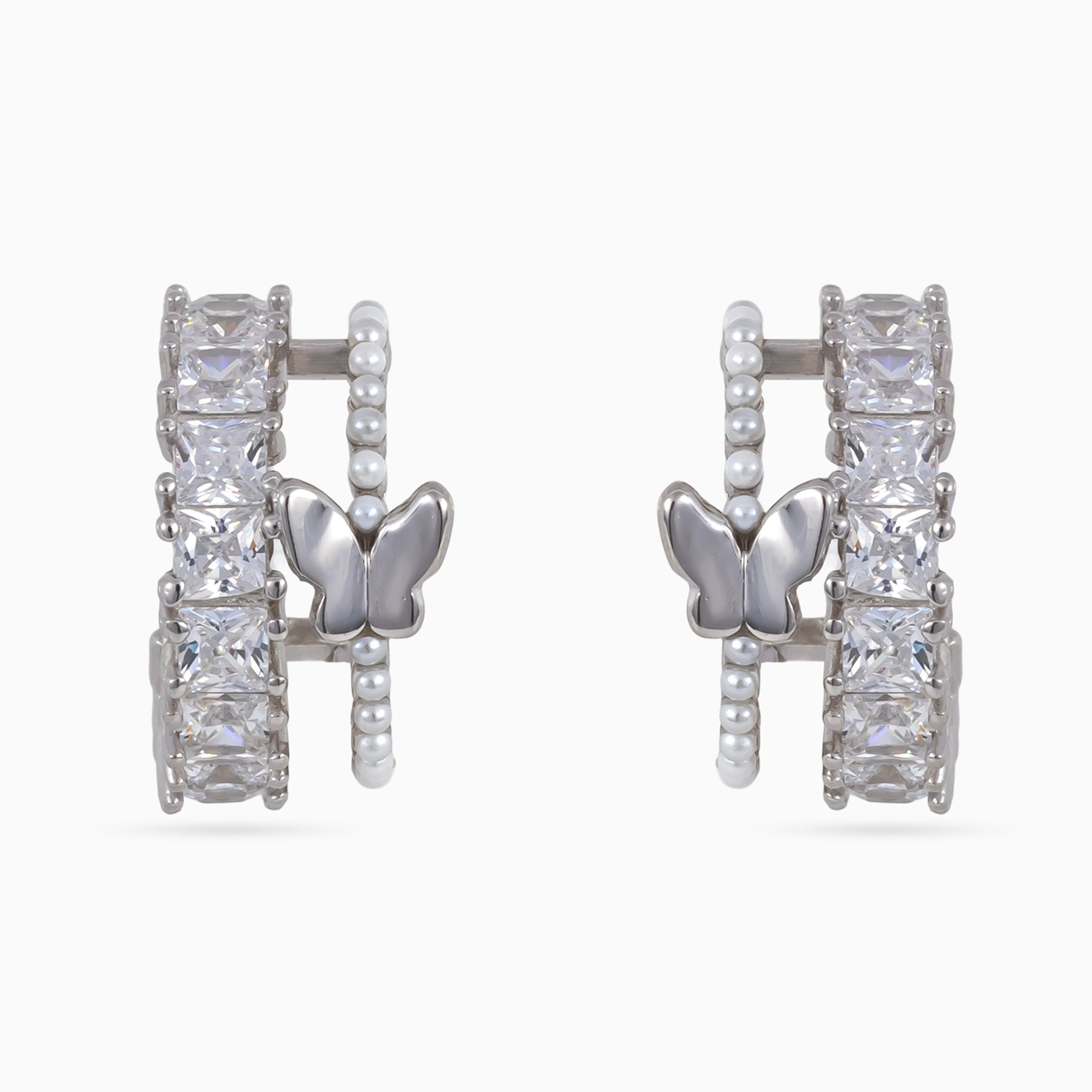 Silver Butterfly Gem Hoop Huggies