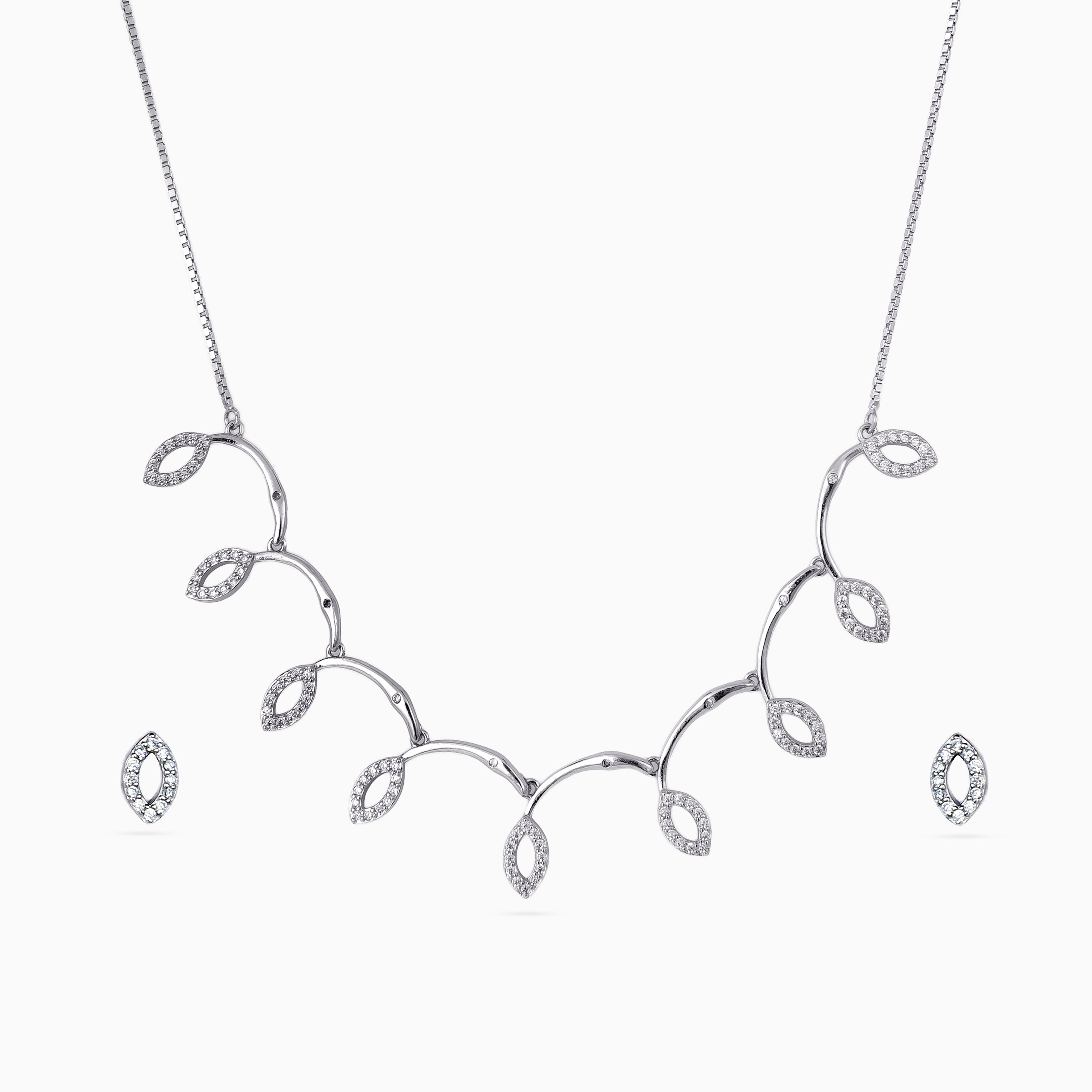 Pendant Set, Necklace Set, Rhodium, 925 sterling silver, Cubic zirconia, Marquise, Vine, Elegant, Celebration, Matching studs
