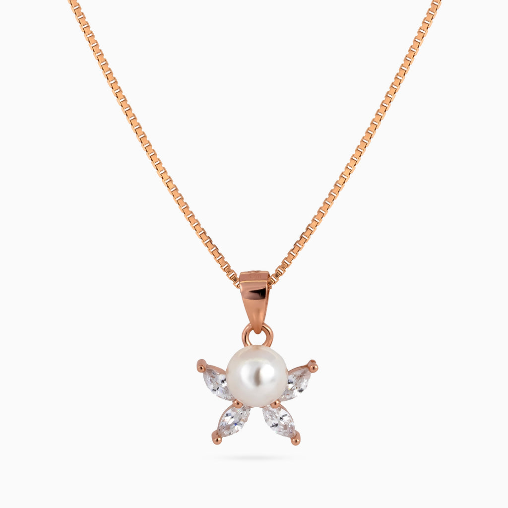 925 sterling silver, rose gold, Pearl Bloom Necklace, (Bloom & Pearl), 1x0.9 cm, 45 cm chain
