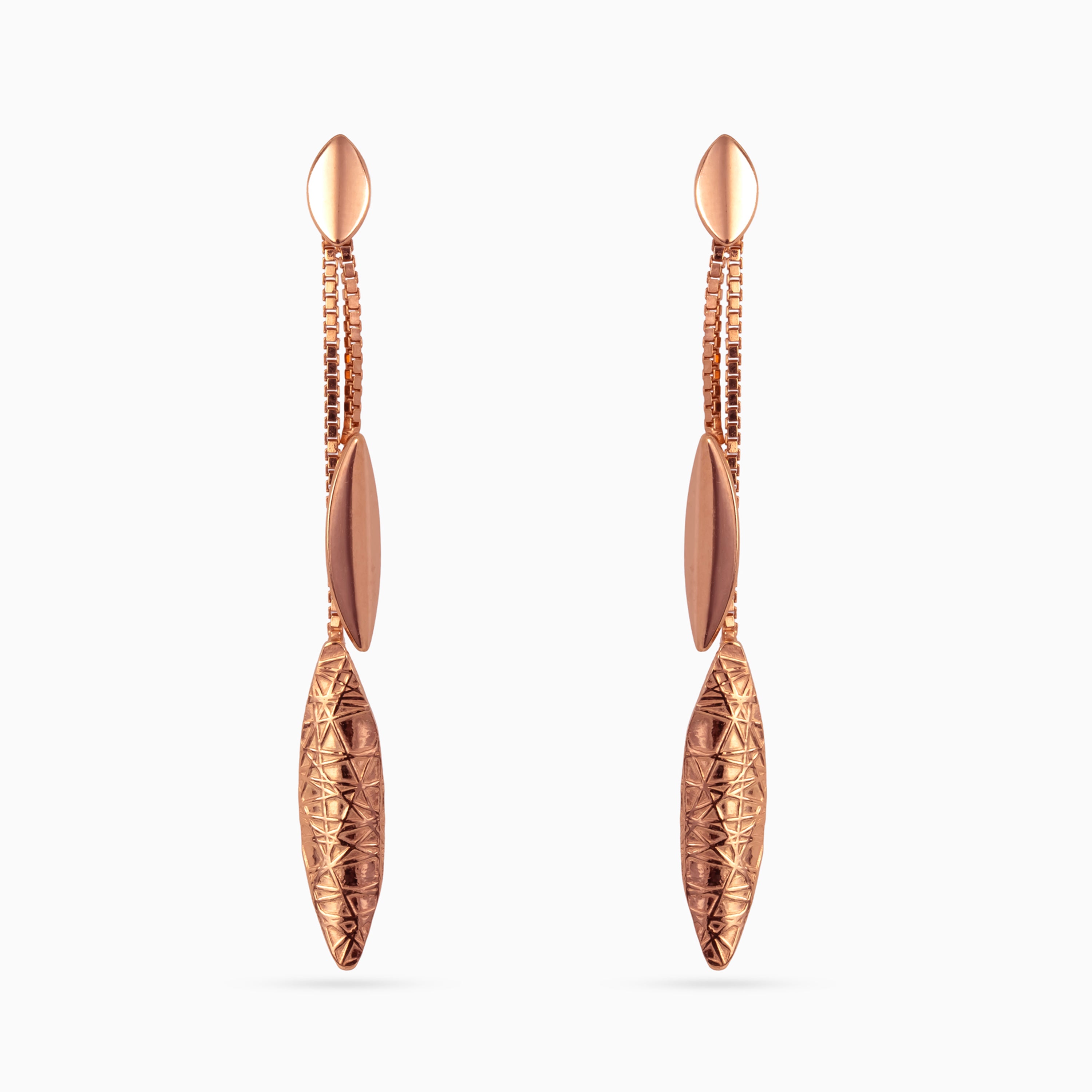 Rose gold Etched Leaf Linear Drops