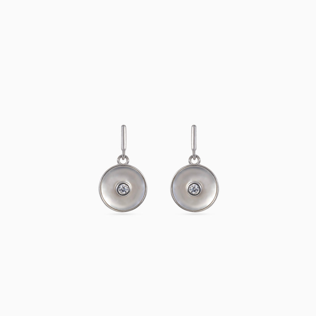 925 silver mother of pearl drop earrings, bezel CZ center, 1.5 × 0.7 cm