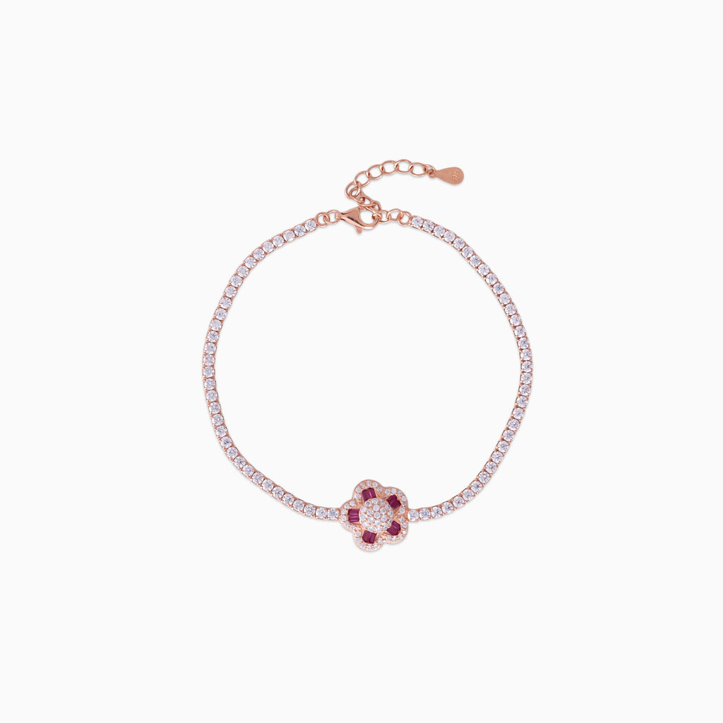 925 sterling silver, rose gold, Petal Charm Tennis Bracelet bracelet, (Blossom Parade)