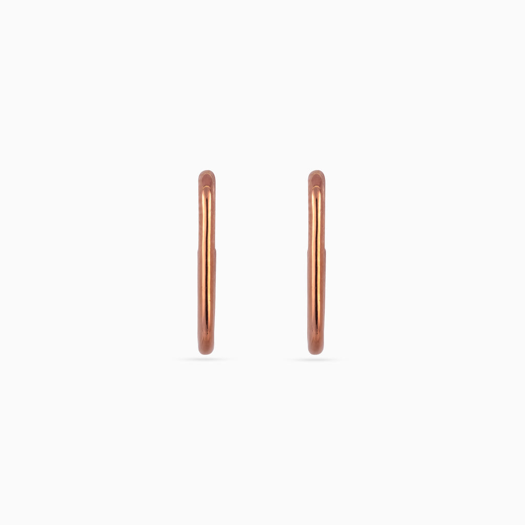 925 rose gold U hoop mini earrings, slim tube, 1.5 × 0.25 cm