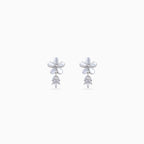 925 silver ivory flower drop studs, rhodium, marquise CZ leaves, 1.8 × 1 cm