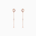 925 rose gold long chain earrings, huggie, CZ stations, 7.2 × 1.3 cm
