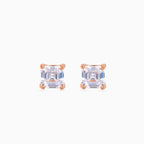 925 silver asscher cut solitaire studs, rose gold plated, clear cubic zirconia, 0.5 cm, Studs