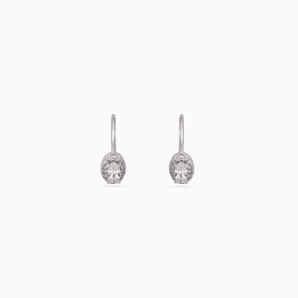 925 silver oval halo leverback drop earrings, CZ, 1.6 × 1 cm