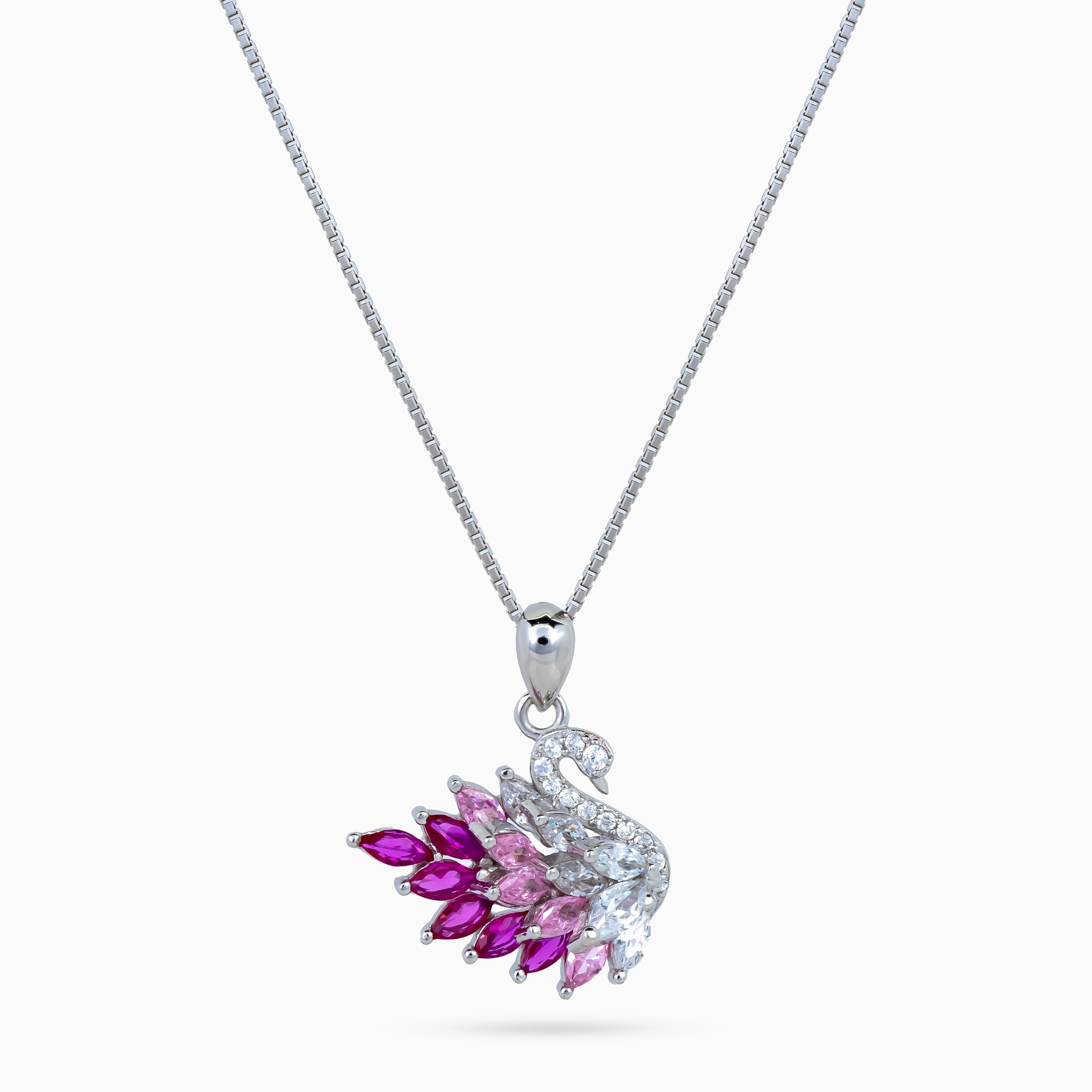 TOKARSI Jewelry | Fuchsia Plume Swan Pendant Set