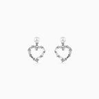 925 silver (rhodium) pearl heart baguette drops, 1.5 × 1.3 cm