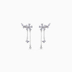 925 silver butterfly vine drop earrings, rhodium, marquise and round CZ, fine chains, 3.5 × 2 cm