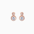 925 rose gold duo halo round studs, pavé CZ, 1 × 0.5 cm, Rose Gold Earrings