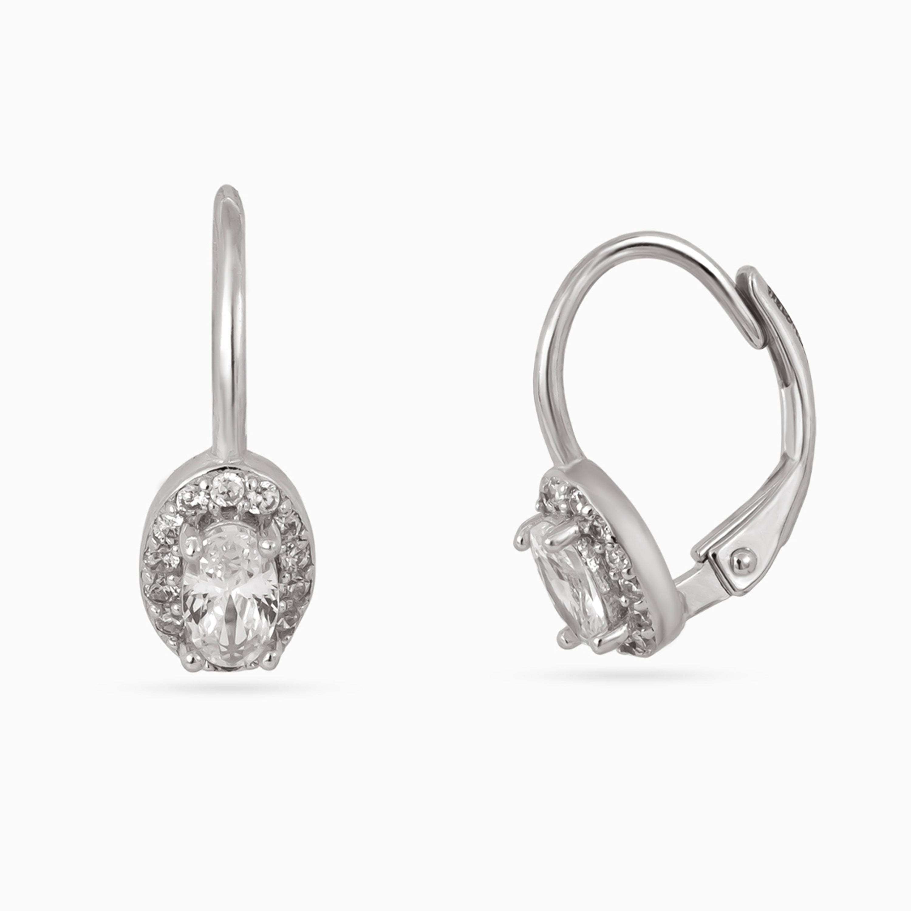 Silver Oval Halo Leverback Drops