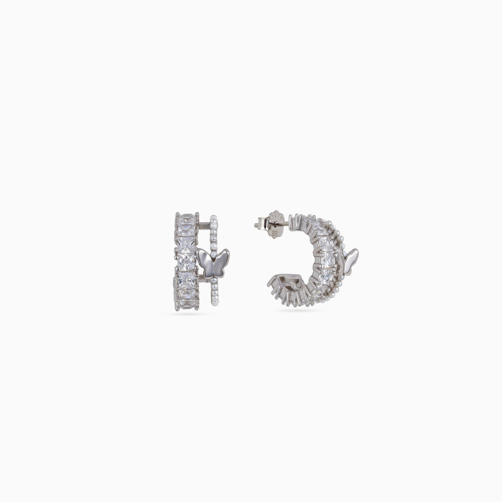 Silver Butterfly Gem Hoop Huggies