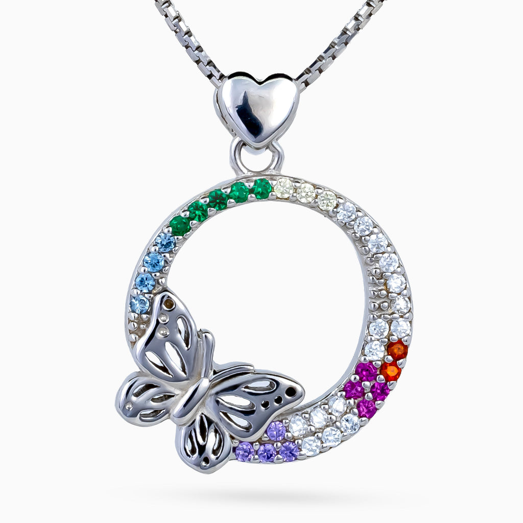 Rainbow Papillon Circle Necklace