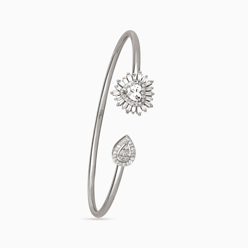 925 sterling silver, rhodium, Blush Cushion & Dewdrop Bangle bracelet, (Stellar Lattice)