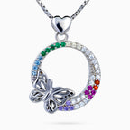 Rainbow Papillon Circle Pendant Set