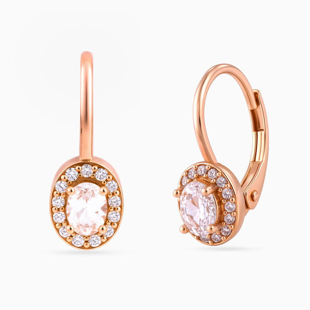 Rose gold Oval Halo Leverback Drops