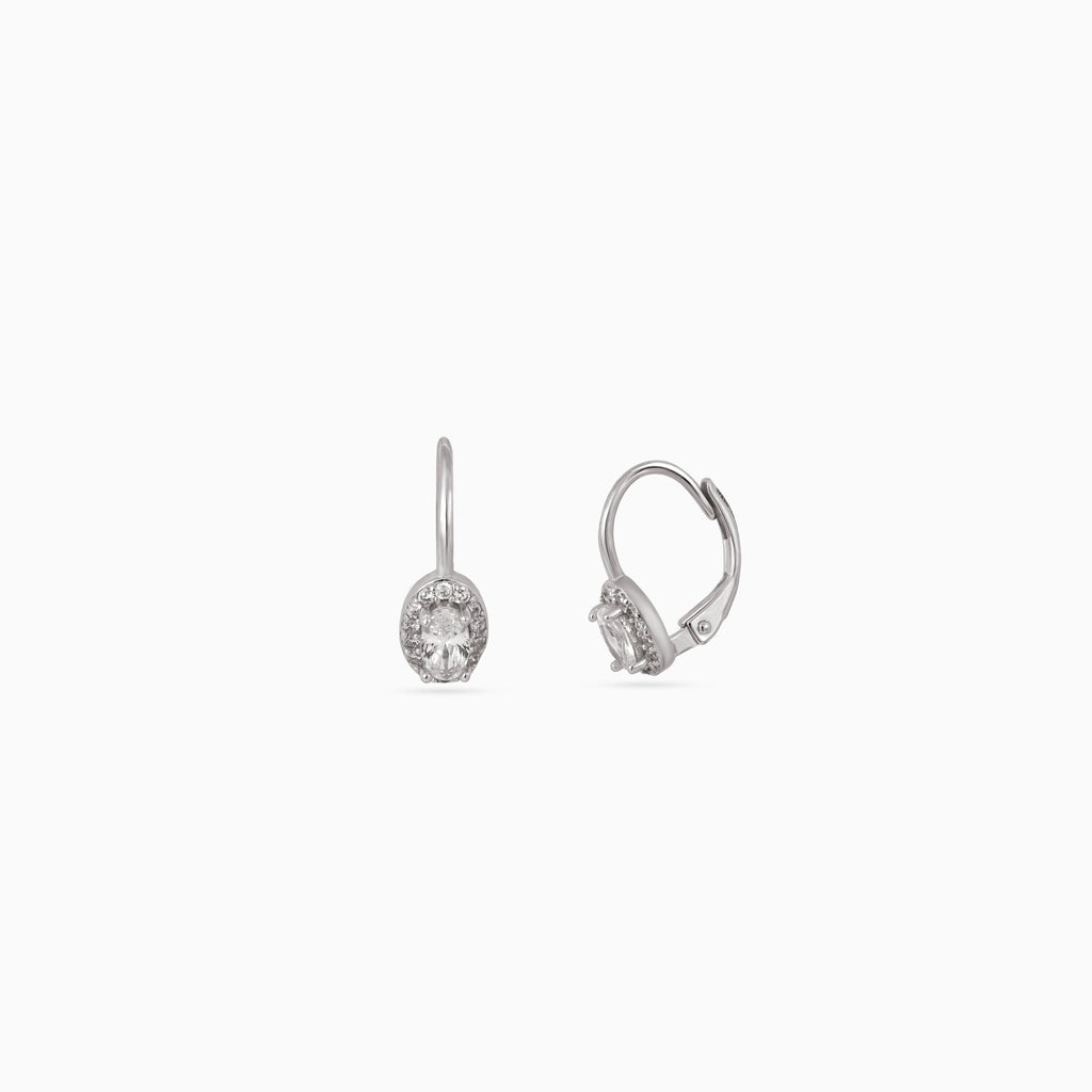 Silver Oval Halo Leverback Drops