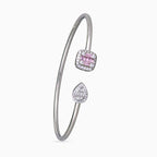 925 sterling silver, rhodium, Pear & Orbit Halo Bangle bracelet, (Evening Sway)