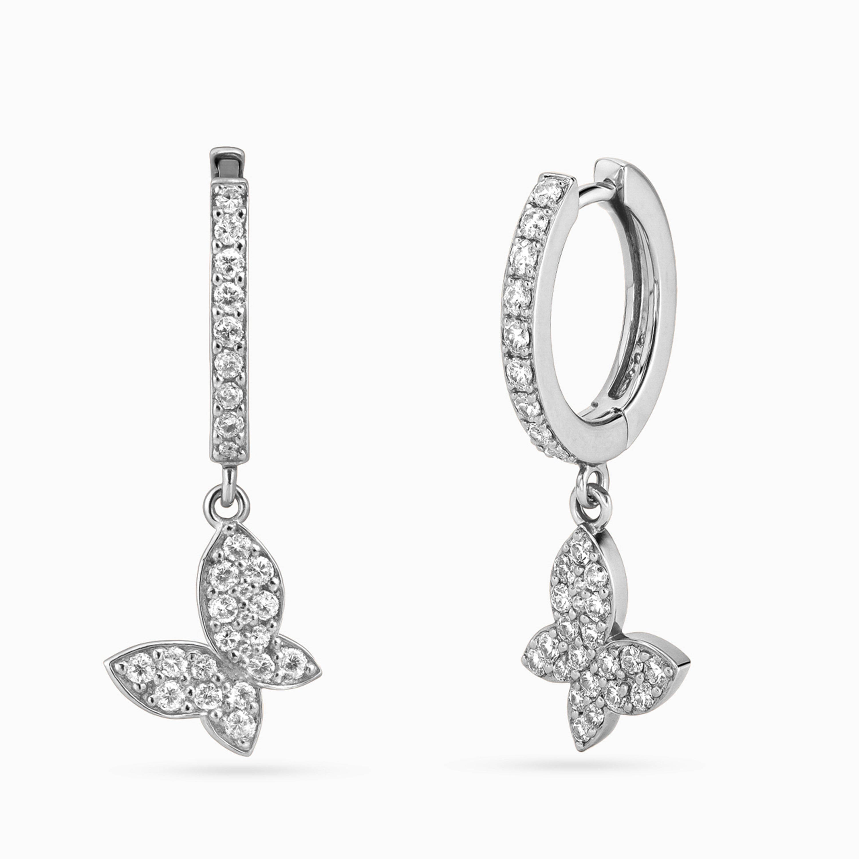 Silver Butterfly Pavé Huggie Drops