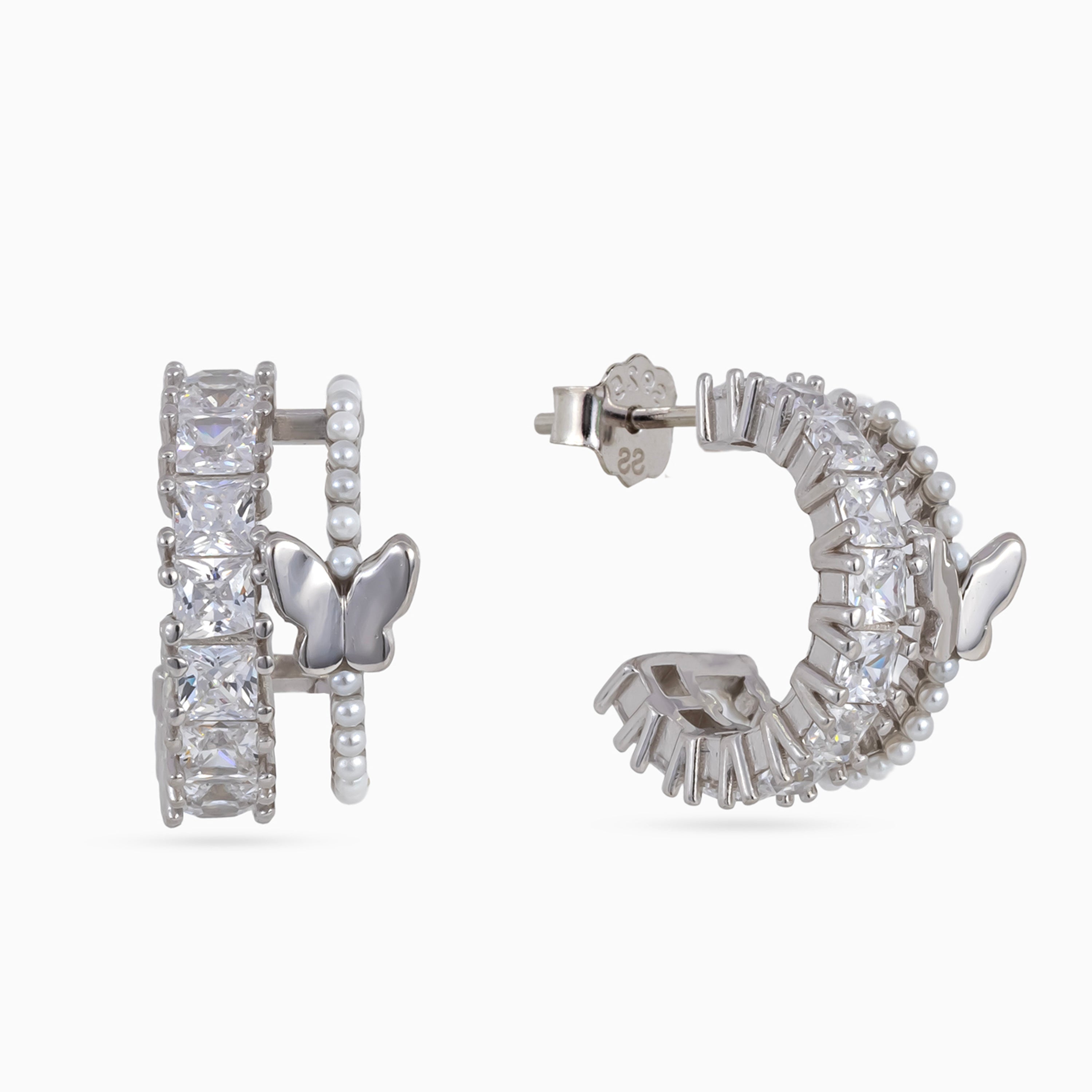 Silver Butterfly Gem Hoop Huggies