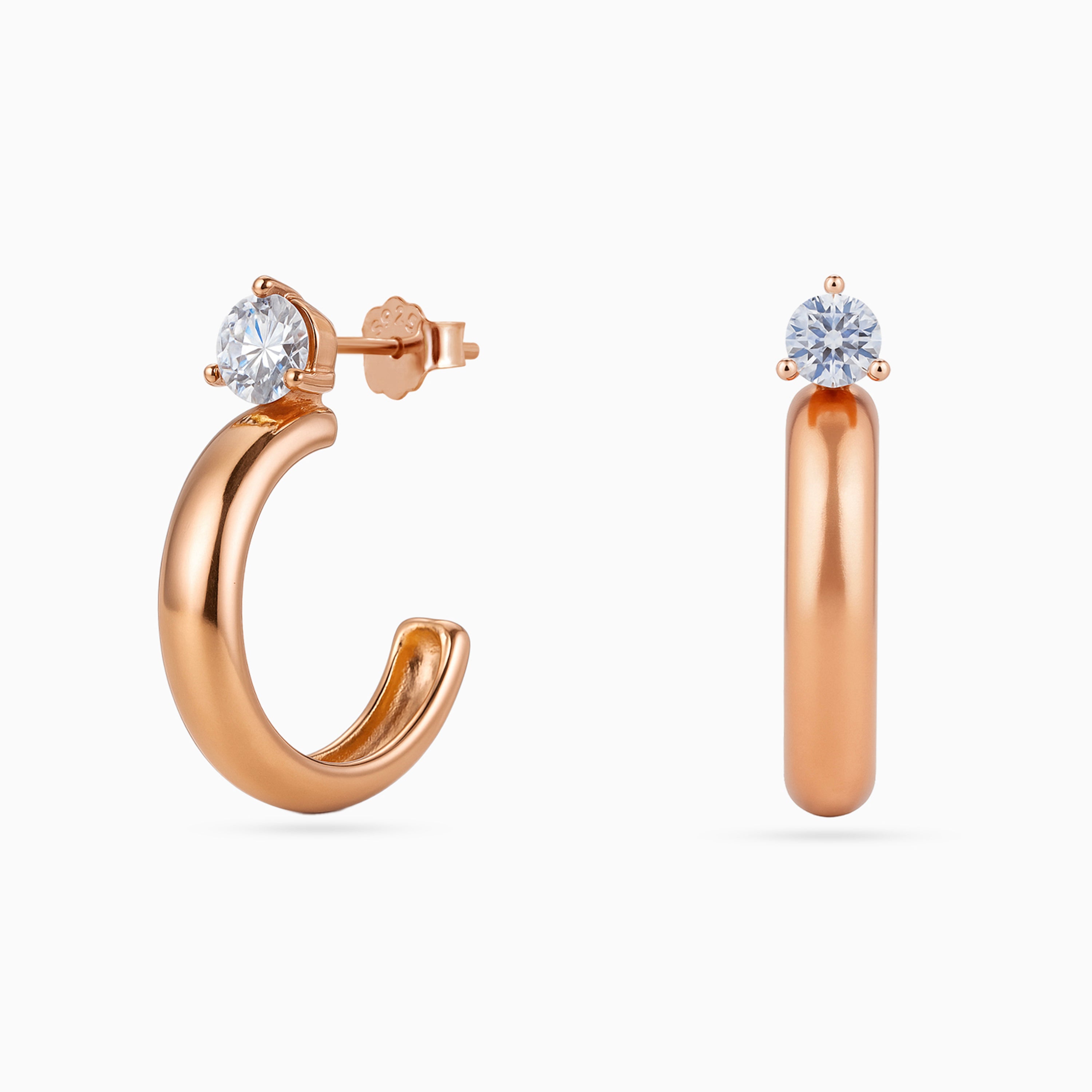 Rose gold Solitaire Dome Huggies
