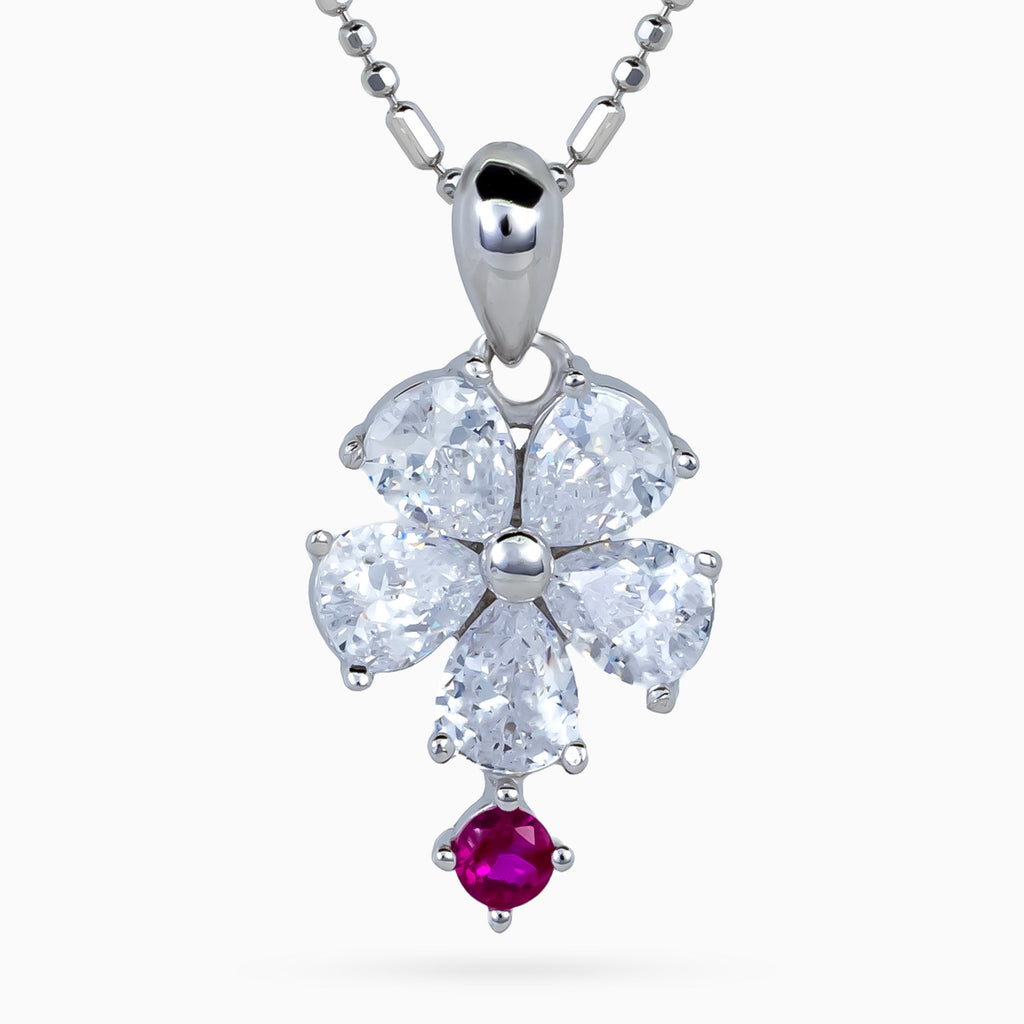 Crystal Petal Ruby Drop Necklace