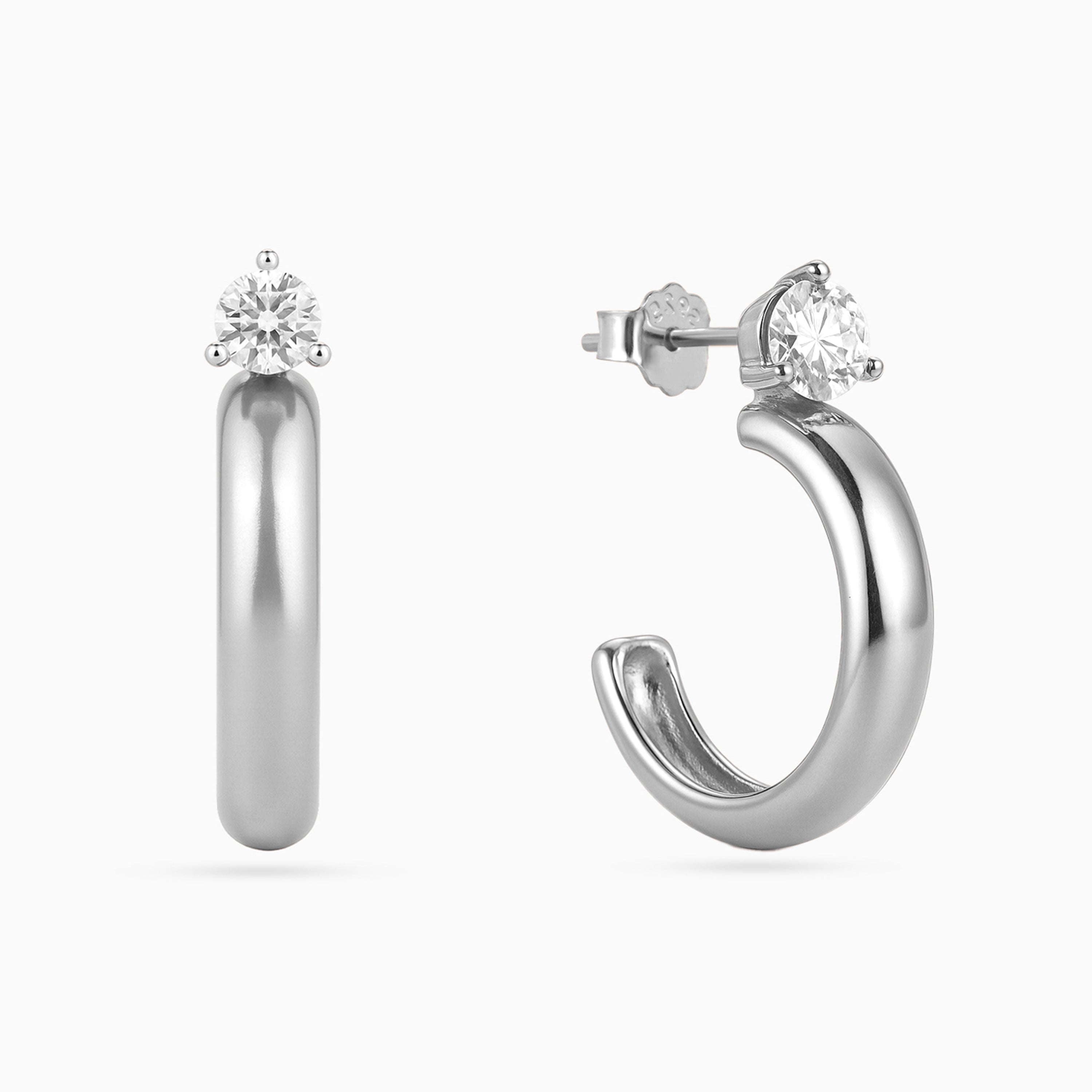 Silver Solitaire Dome Huggies